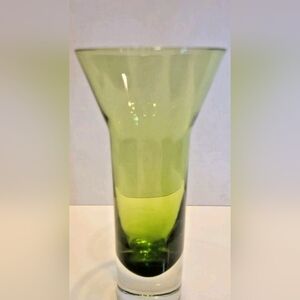 Aseda Glass Green Water Tower  6 75" Vase Bo Borgstrom 1960's Glass MCM Sweden